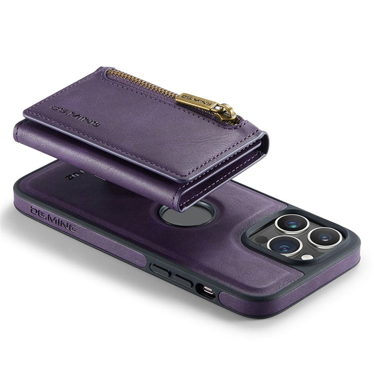 DG.MING M5 Series For iPhone 14 Pro Max Case PU+PC+TPU Detachable Wallet Phone Cover - Purple