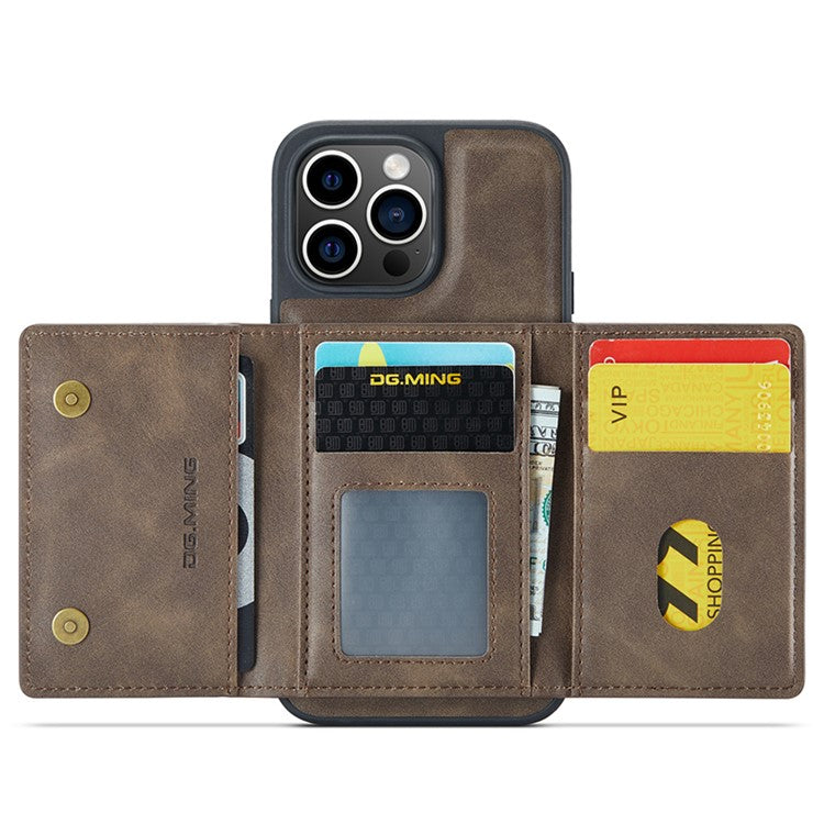 DG.MING M5 Series For iPhone 14 Pro Max Case PU+PC+TPU Detachable Wallet Phone Cover - Coffee