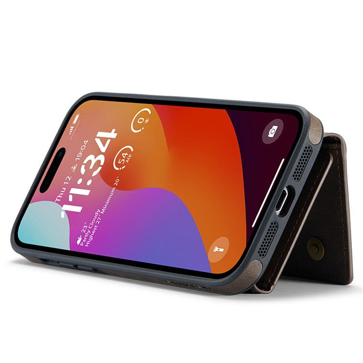 DG.MING M5 Series For iPhone 14 Pro Max Case PU+PC+TPU Detachable Wallet Phone Cover - Coffee
