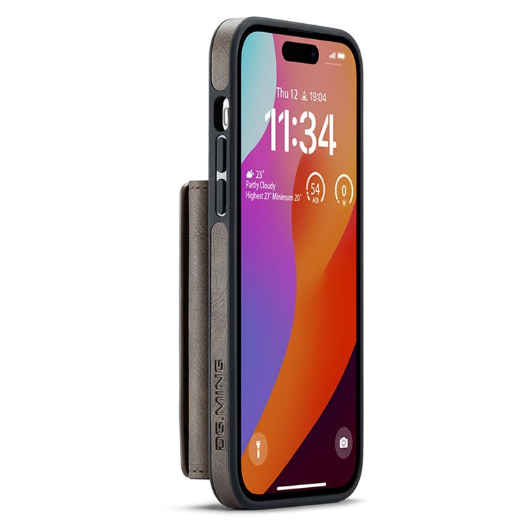 DG.MING M5 Series For iPhone 14 Pro Max Case PU+PC+TPU Detachable Wallet Phone Cover - Coffee