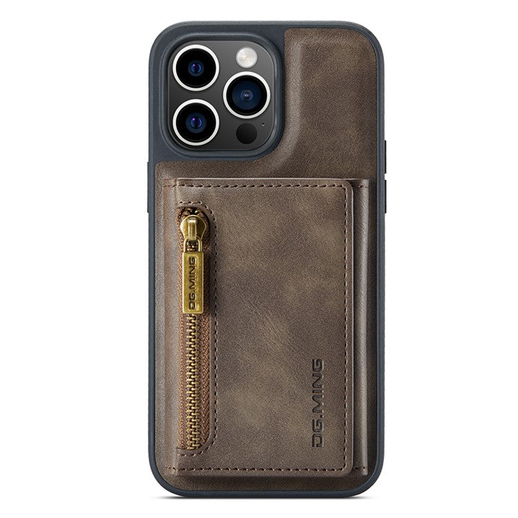 DG.MING M5 Series For iPhone 14 Pro Max Case PU+PC+TPU Detachable Wallet Phone Cover - Coffee