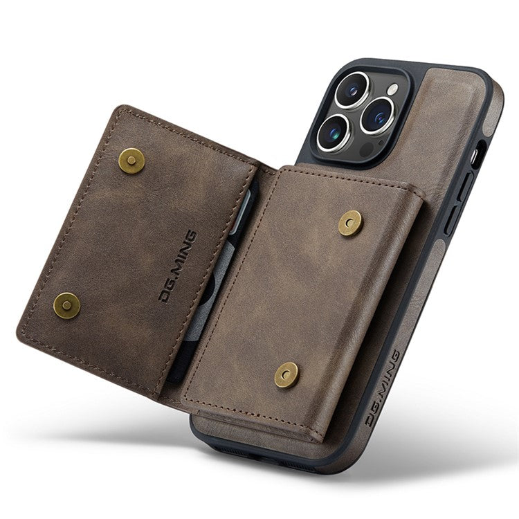 DG.MING M5 Series For iPhone 14 Pro Max Case PU+PC+TPU Detachable Wallet Phone Cover - Coffee