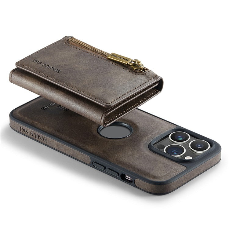 DG.MING M5 Series For iPhone 14 Pro Max Case PU+PC+TPU Detachable Wallet Phone Cover - Coffee