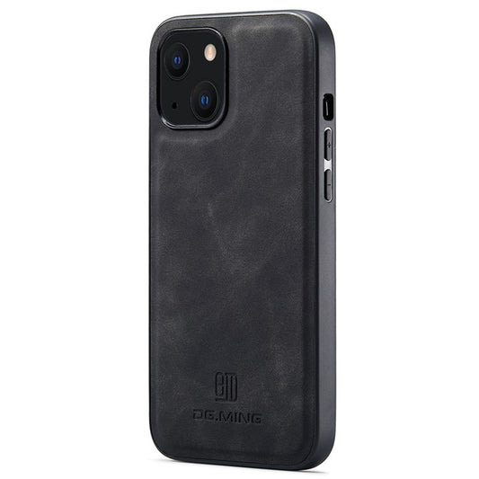DG.MING For iPhone 14 Case PC+TPU+PU Leather Coated Back Shell - Black
