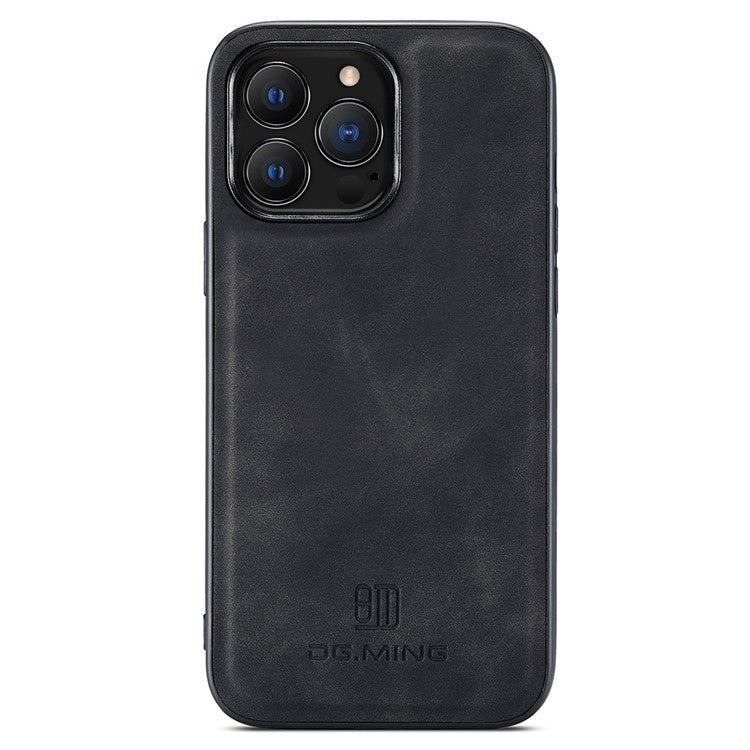 DG.MING For iPhone 14 Pro Case Back Guard PC+TPU+PU Leather Coated Cover - Black