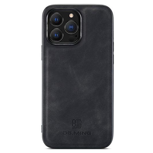 DG.MING For iPhone 14 Pro Case Back Guard PC+TPU+PU Leather Coated Cover - Black