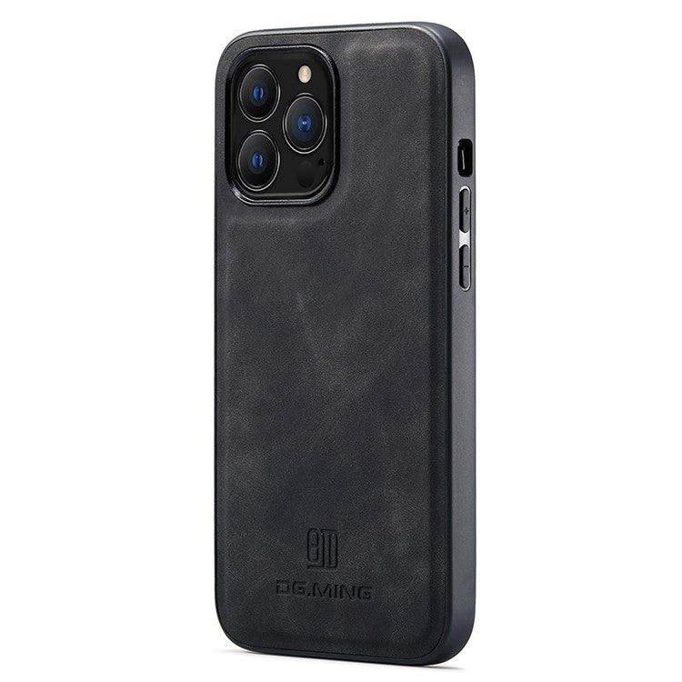 DG.MING For iPhone 14 Pro Case Back Guard PC+TPU+PU Leather Coated Cover - Black