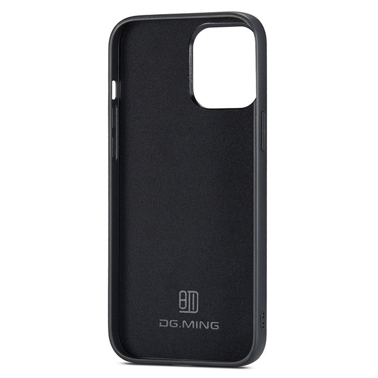 DG.MING For iPhone 14 Pro Case Back Guard PC+TPU+PU Leather Coated Cover - Black