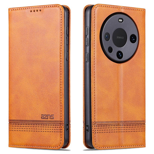 AZNS For Huawei Mate 60 Pro Case Magnetic Clousre Wallet Leather Cover - Brown