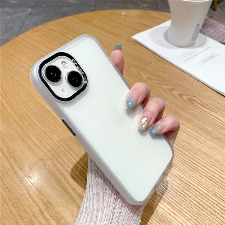 For iPhone 14 Plus Case Phone Shell Metal Lens Frame Bump Proof TPU + PC Cover - Translucent