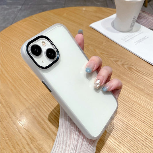 For iPhone 14 Plus Case Phone Shell Metal Lens Frame Bump Proof TPU + PC Cover - Translucent