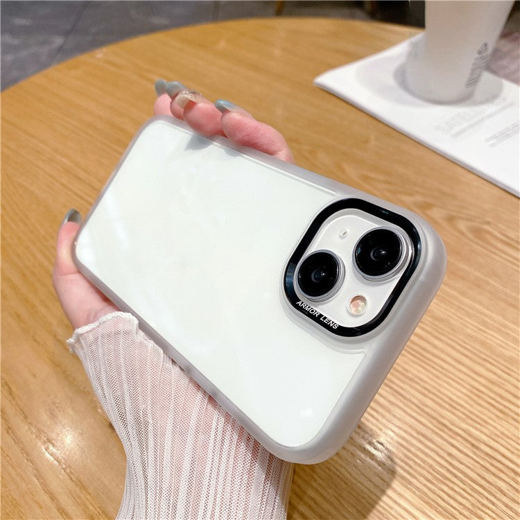 For iPhone 14 Plus Case Phone Shell Metal Lens Frame Bump Proof TPU + PC Cover - Translucent