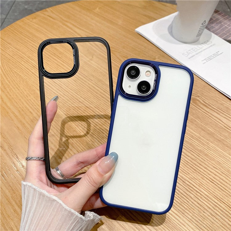 For iPhone 14 Plus Case Phone Shell Metal Lens Frame Bump Proof TPU + PC Cover - Translucent