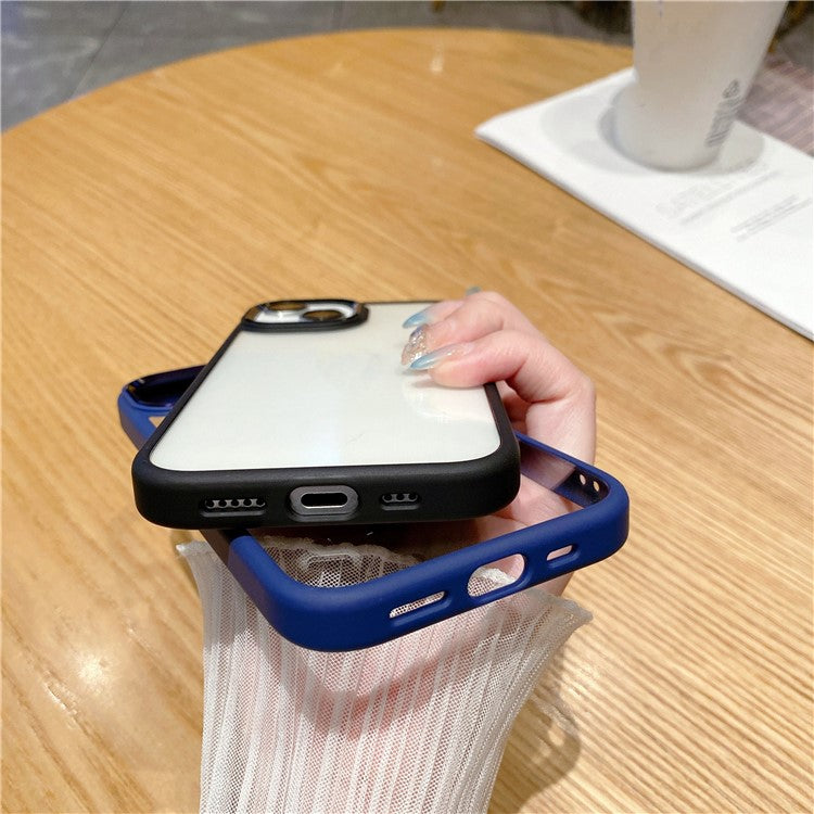 For iPhone 14 Plus Case Phone Shell Metal Lens Frame Bump Proof TPU + PC Cover - Translucent