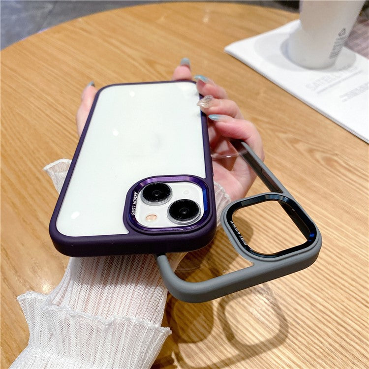 For iPhone 14 Plus Case Phone Shell Metal Lens Frame Bump Proof TPU + PC Cover - Translucent