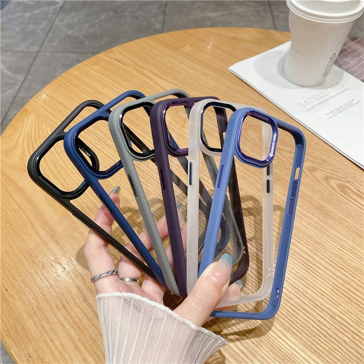 For iPhone 14 Plus Case Phone Shell Metal Lens Frame Bump Proof TPU + PC Cover - Translucent