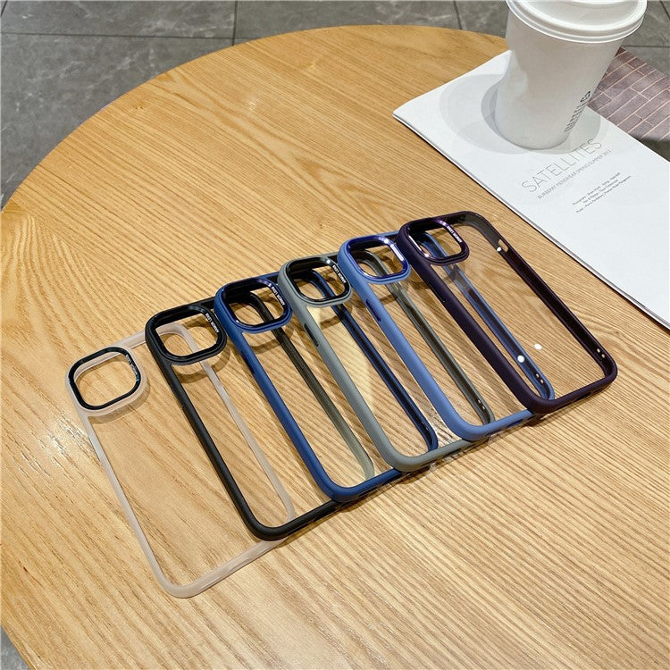 For iPhone 14 Plus Case Phone Shell Metal Lens Frame Bump Proof TPU + PC Cover - Translucent