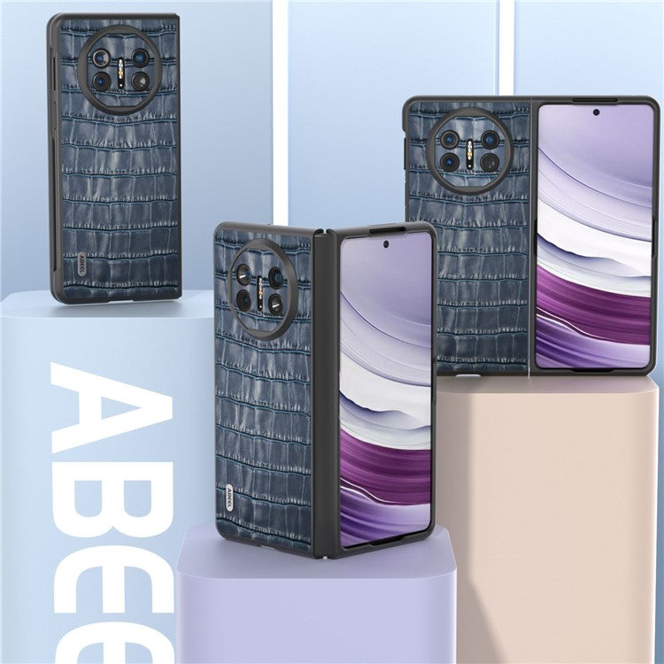 ABEEL For Huawei Mate X5 Protective Case Genuine Cow Leather+PC Crocodile Texture Cover - Blue