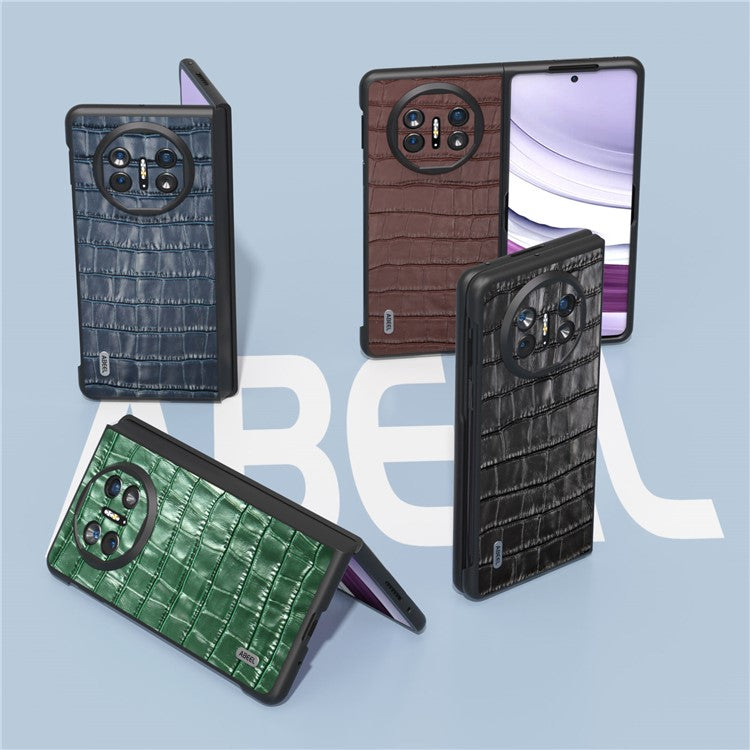 ABEEL For Huawei Mate X5 Protective Case Genuine Cow Leather+PC Crocodile Texture Cover - Blue