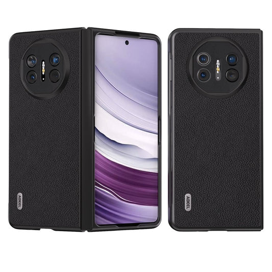 ABEEL For Huawei Mate X5 Case Genuine Cow Leather+PC Litchi Texture Phone Cover - Black
