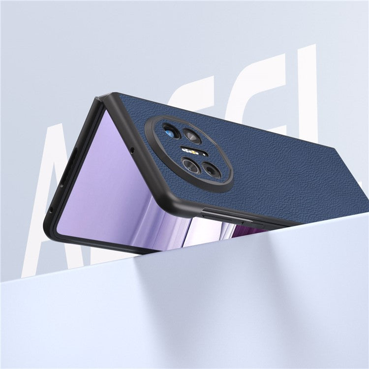 ABEEL For Huawei Mate X5 Case Genuine Cow Leather+PC Litchi Texture Phone Cover - Blue