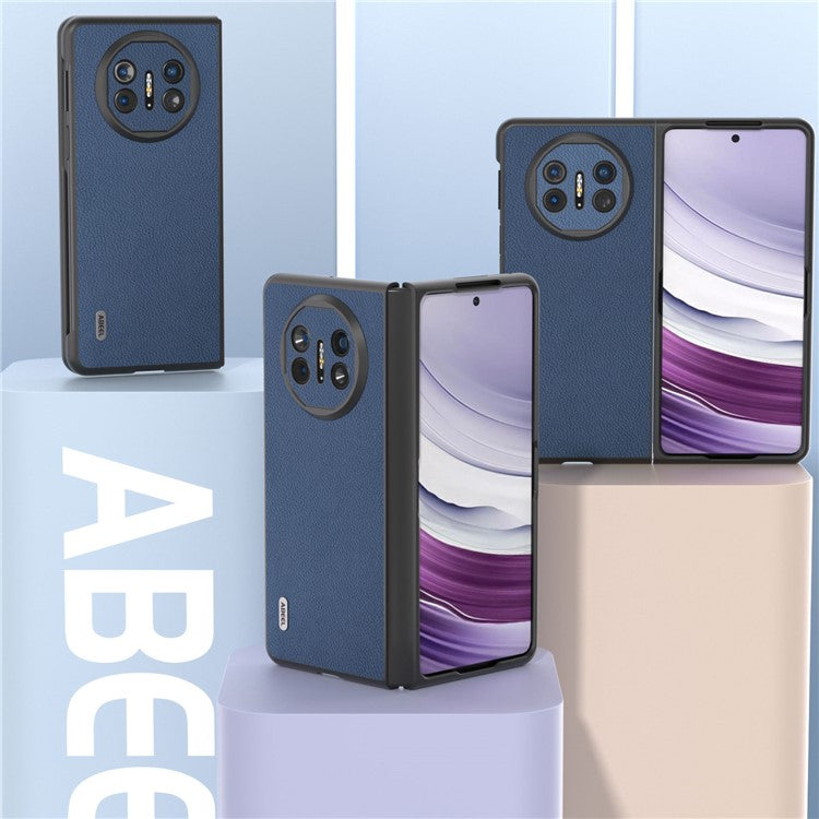 ABEEL For Huawei Mate X5 Case Genuine Cow Leather+PC Litchi Texture Phone Cover - Blue