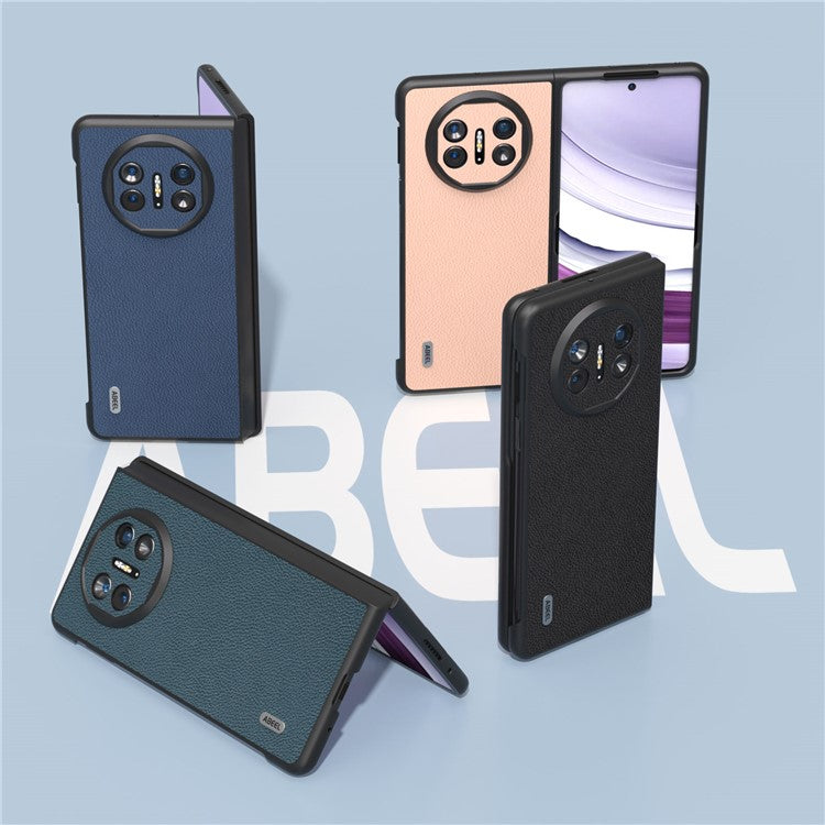 ABEEL For Huawei Mate X5 Case Genuine Cow Leather+PC Litchi Texture Phone Cover - Blue