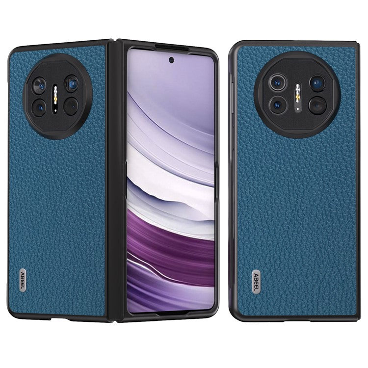 ABEEL For Huawei Mate X5 Phone Case Litchi Texture Genuine Cow Leather Back Cover - Blue