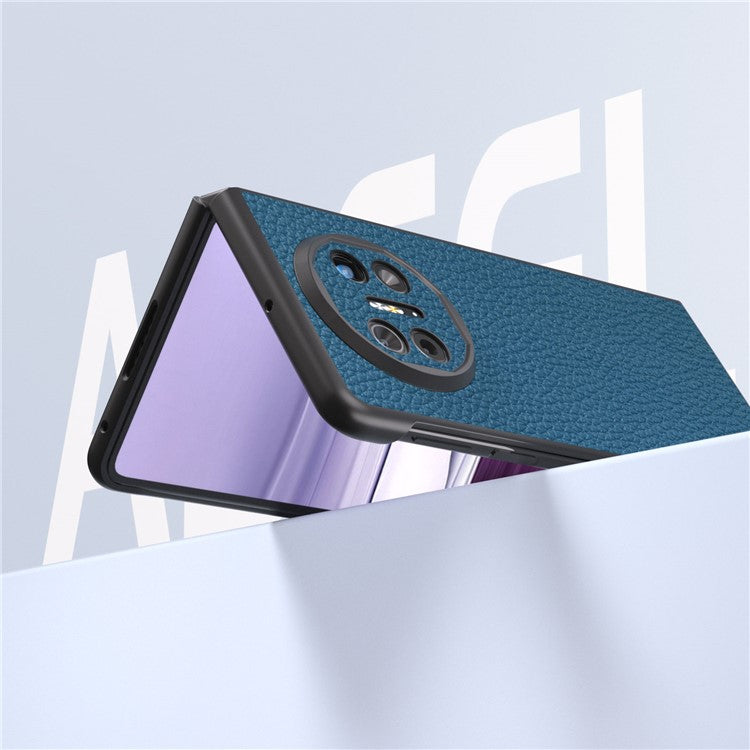 ABEEL For Huawei Mate X5 Phone Case Litchi Texture Genuine Cow Leather Back Cover - Blue