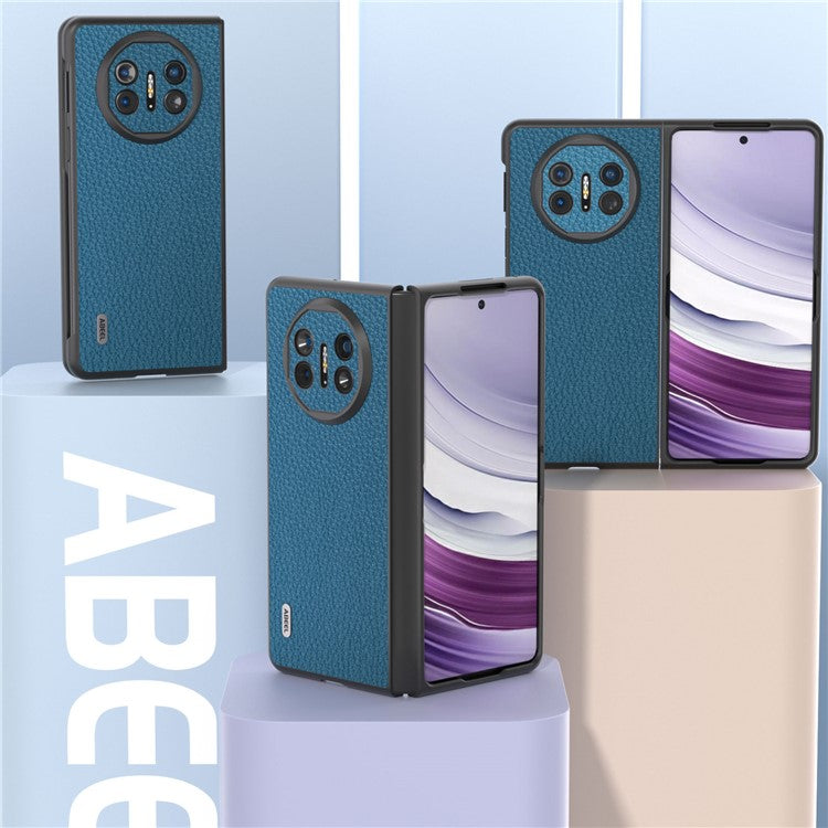 ABEEL For Huawei Mate X5 Phone Case Litchi Texture Genuine Cow Leather Back Cover - Blue