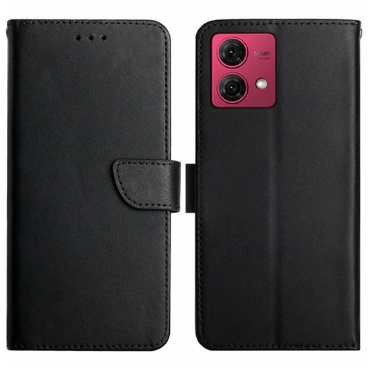 HT02 For Motorola Edge 40 Neo 5G Case Genuine Cow Leather Phone Cover - Black