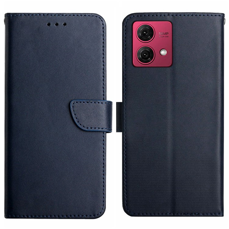 HT02 For Motorola Edge 40 Neo 5G Case Genuine Cow Leather Phone Cover - Blue