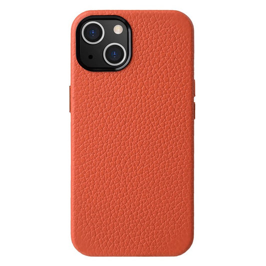 MELKCO For iPhone 14 Plus Case Magnetic Genuine Cow Leather+PC Anti-drop Phone Cover - Orange
