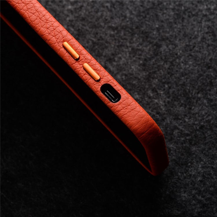 MELKCO For iPhone 14 Plus Case Magnetic Genuine Cow Leather+PC Anti-drop Phone Cover - Orange