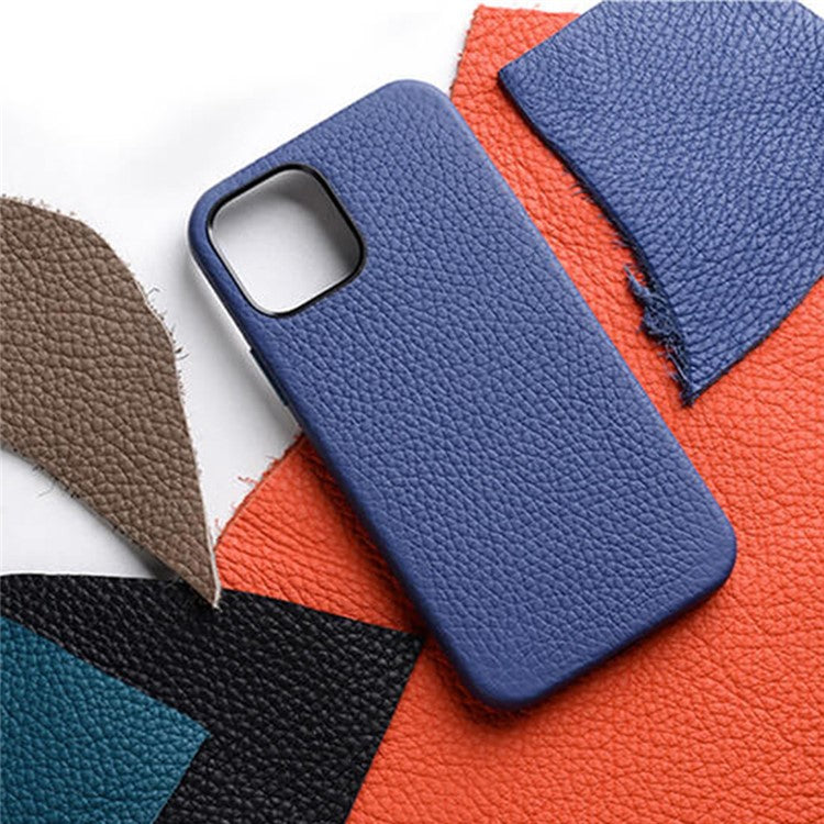 MELKCO For iPhone 14 Plus Case Magnetic Genuine Cow Leather+PC Anti-drop Phone Cover - Orange