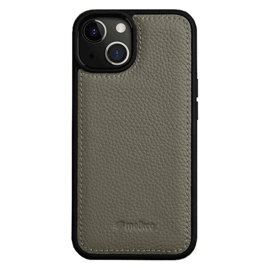 MELKCO For iPhone 14 Plus Case Genuine Cow Leather+PC Anti-scratch Phone Cover - Grey