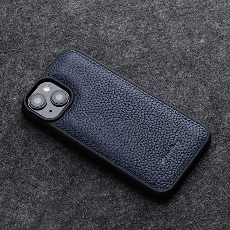 MELKCO For iPhone 14 Plus Case Genuine Cow Leather+PC Anti-scratch Phone Cover - Grey