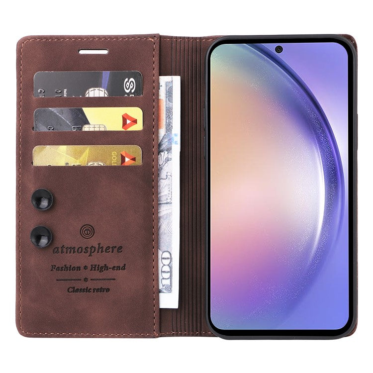 006 Series For Samsung Galaxy A54 5G Case Leather Wallet Phone Cover with Sucker Closure - Coffee