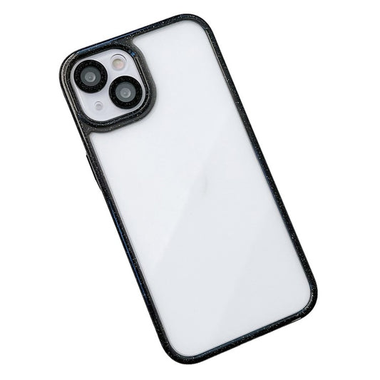 For iPhone 14 Clear Phone Case Glittery Powder PC+TPU+Glass Phone Shell - Black