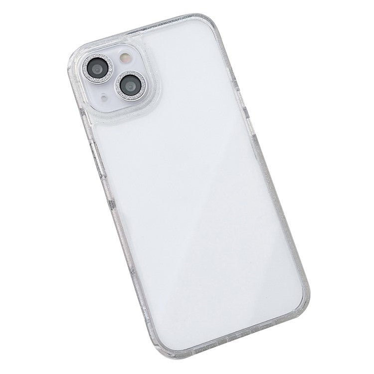 PC+TPU+Glass Phone Cover For iPhone 14 Plus Case Glittery Powder Decor Shell - Transparent