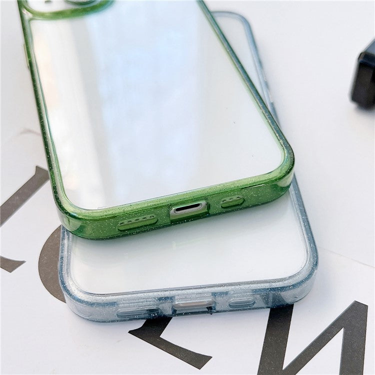PC+TPU+Glass Phone Cover For iPhone 14 Plus Case Glittery Powder Decor Shell - Transparent