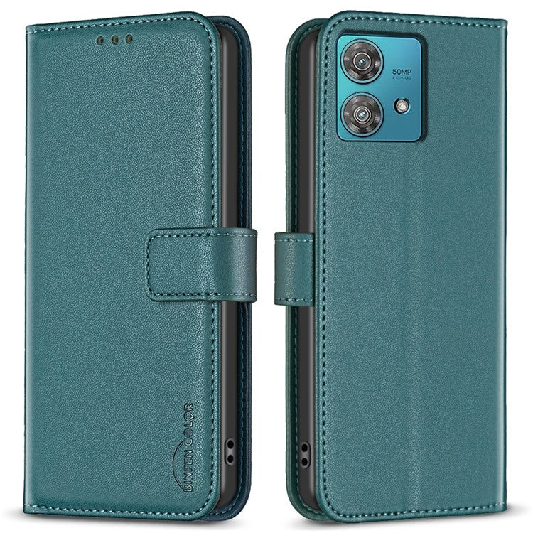 BINFEN COLOR BF17 For Motorola Edge 40 Neo 5G Phone Case PU Leather Wallet Cover - Green