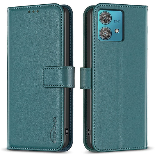BINFEN COLOR BF17 For Motorola Edge 40 Neo 5G Phone Case PU Leather Wallet Cover - Green