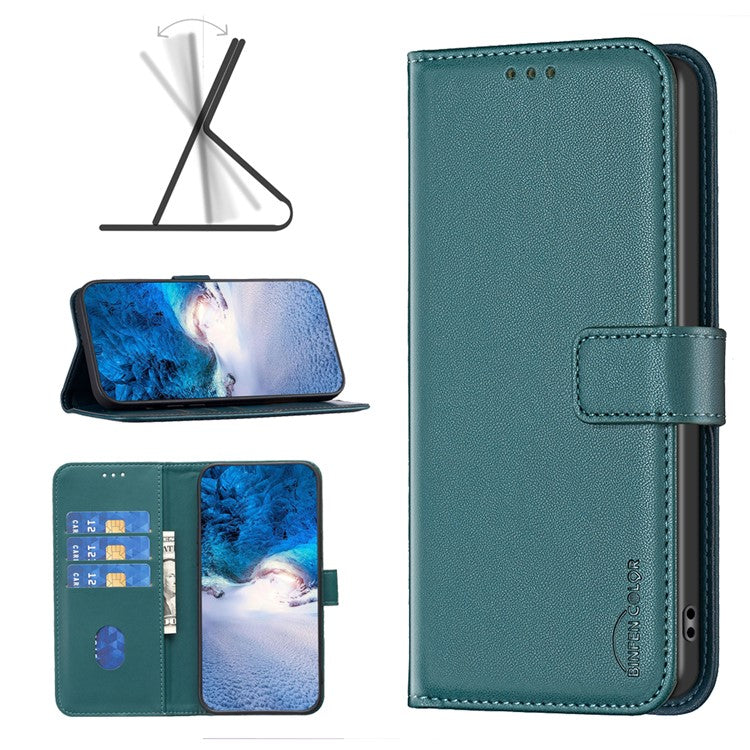 BINFEN COLOR BF17 For Motorola Edge 40 Neo 5G Phone Case PU Leather Wallet Cover - Green