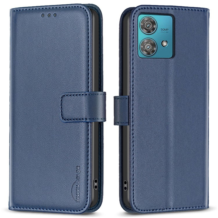 BINFEN COLOR BF17 For Motorola Edge 40 Neo 5G Phone Case PU Leather Wallet Cover - Blue