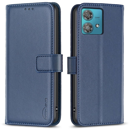 BINFEN COLOR BF17 For Motorola Edge 40 Neo 5G Phone Case PU Leather Wallet Cover - Blue