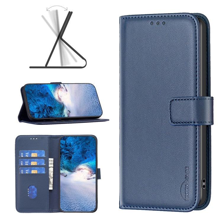 BINFEN COLOR BF17 For Motorola Edge 40 Neo 5G Phone Case PU Leather Wallet Cover - Blue