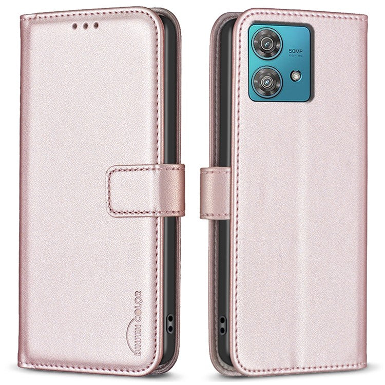 BINFEN COLOR BF17 For Motorola Edge 40 Neo 5G Phone Case PU Leather Wallet Cover - Rose Gold