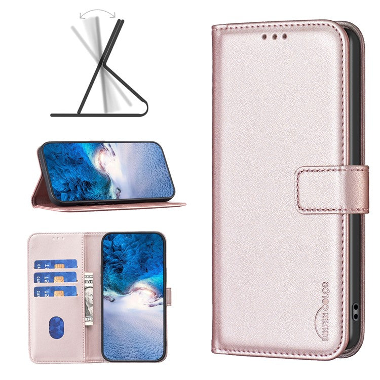 BINFEN COLOR BF17 For Motorola Edge 40 Neo 5G Phone Case PU Leather Wallet Cover - Rose Gold