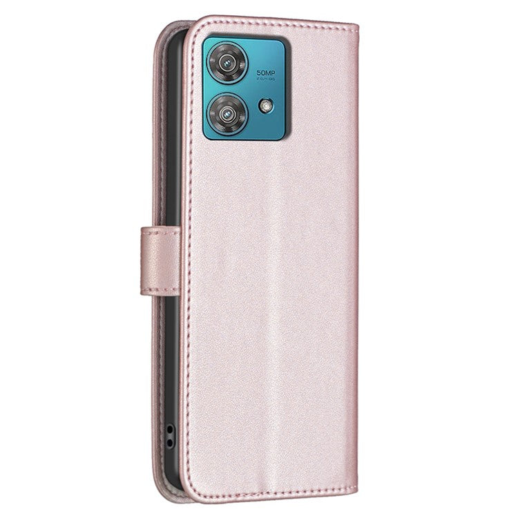 BINFEN COLOR BF17 For Motorola Edge 40 Neo 5G Phone Case PU Leather Wallet Cover - Rose Gold